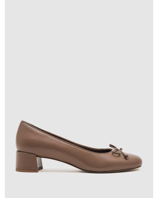 Reiss Brown Leather Block Heel Ballerina Shoes