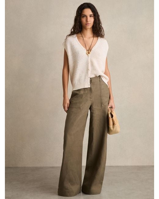 Reiss Natural Linen Wide Leg Trousers