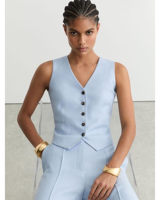 Reiss Blue Button-Through Tailored Waistcoat