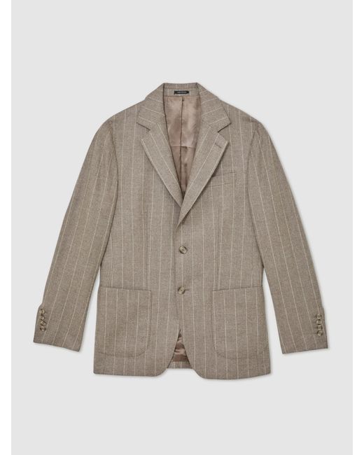 Reiss Natural Montepuliciano - Atelier Mocha Brown Atelier Wool Single-breasted Blazer Pinstripe Classic-fit, 44 for men