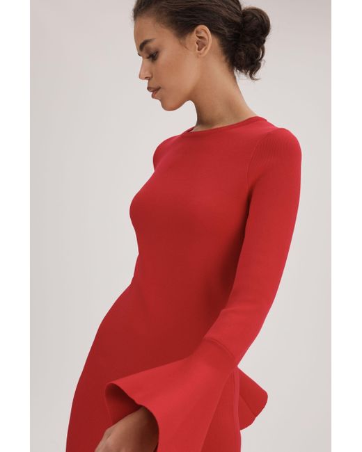 Florere Red Midi Dress Viscose Knitted