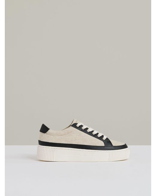 Reiss Multicolor Leanne - Natural/black Grained Leather Platform Trainers, Us 8 (uk 6)