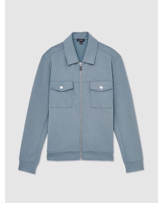 Reiss Blue Premium Interlock Zip-Through Overshirt for men