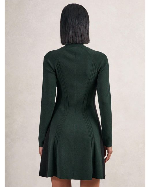 Reiss Green Knitted Contrast-Panel Skater Dress