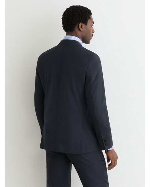 Reiss Blue Tailored Fit Double-Breasted Check Suit Blazer Wool-Blend for men