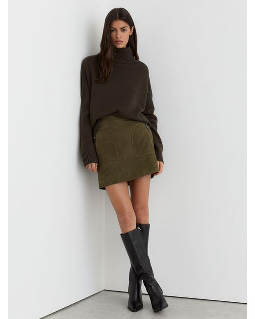 Reiss Multicolor Tate - Khaki Green Suede Zip-pocket Mini Skirt, Us 12