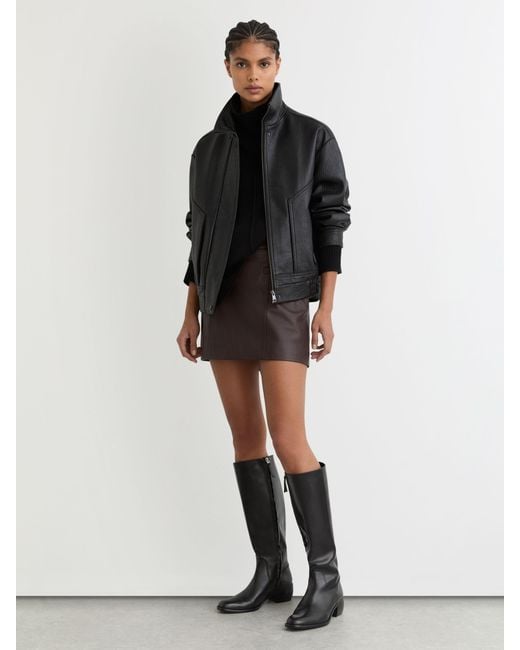 Reiss Black Leather Knee-High Boots