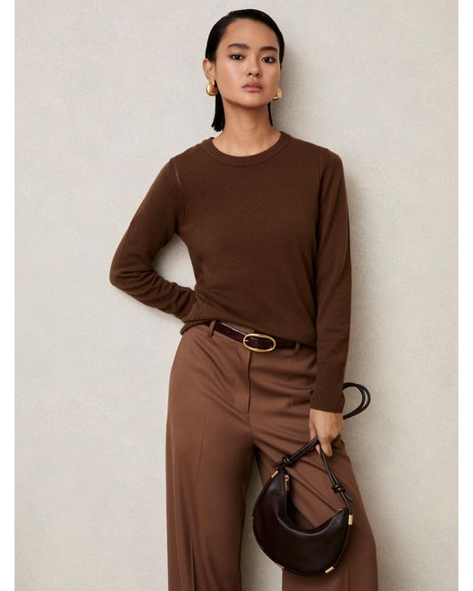 Reiss Brown Wool-Blend Open-Stitch Jumper With Cashmere