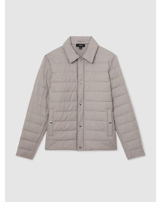 Reiss Gray Quilted Hybrid Press-Stud Jacket for men