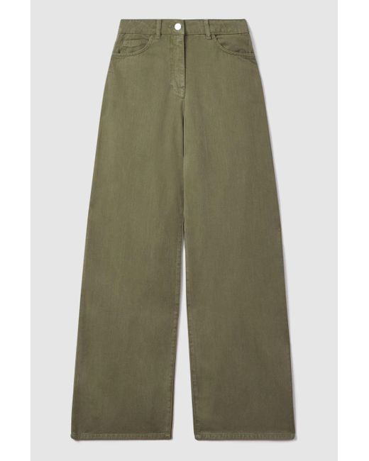 Reiss Green Colorado - Khaki Garment Dyed Wide Leg Trousers