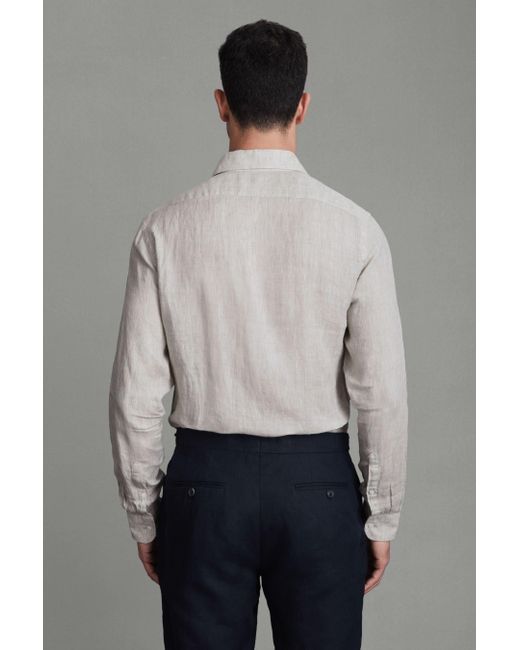 Reiss Gray Ruban - Stone Linen Button-through Shirt, M for men
