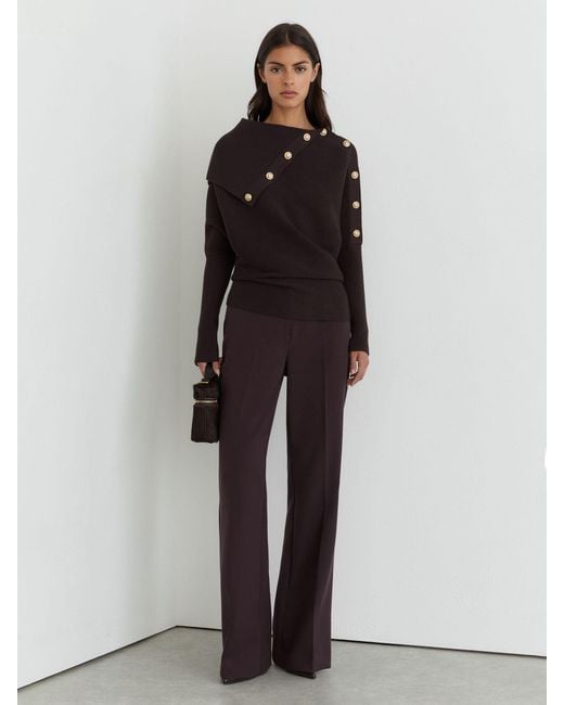 Reiss Multicolor Rib-Knit Button Shawl Jumper