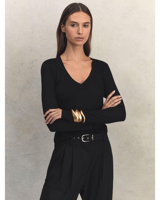 Reiss Black Brady Neck Top Knitted
