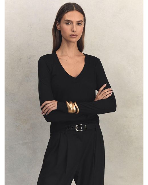 Reiss Black Brady Neck Top Knitted