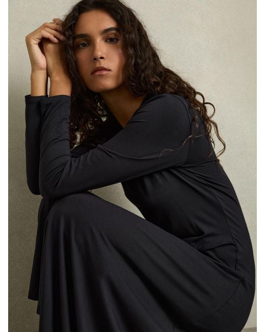Reiss Blue Ivy - Navy Jersey Draped Midi Dress, Us 0