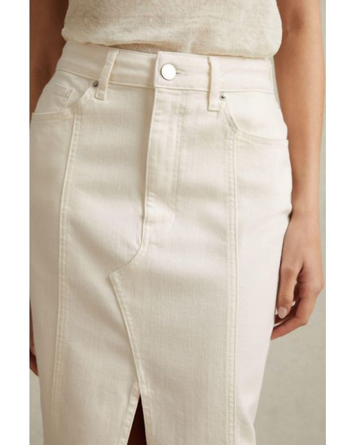 Reiss Natural Danica - Ivory High Rise Denim Midi Skirt