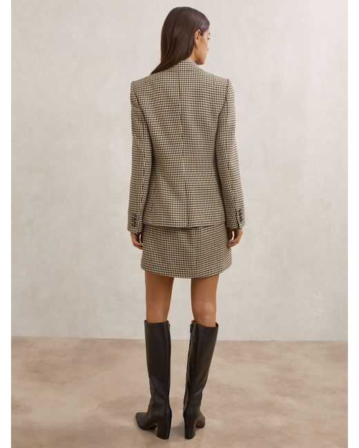 Reiss Natural Hartley - Neutral Check Wool-blend Double-breasted Check Blazer, Us 14