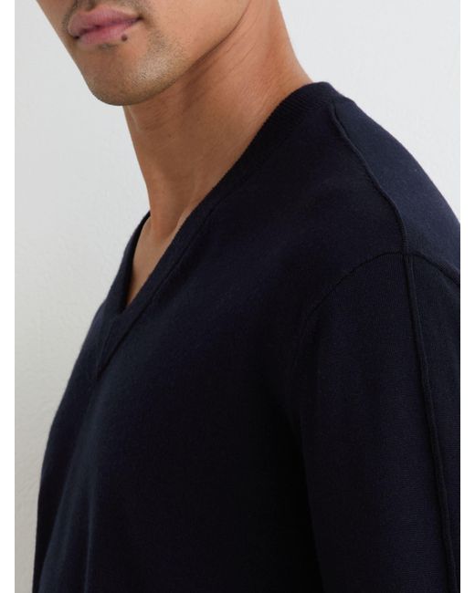 Reiss Blue Earlsfield Merino Wool V-Neck Jumper for men