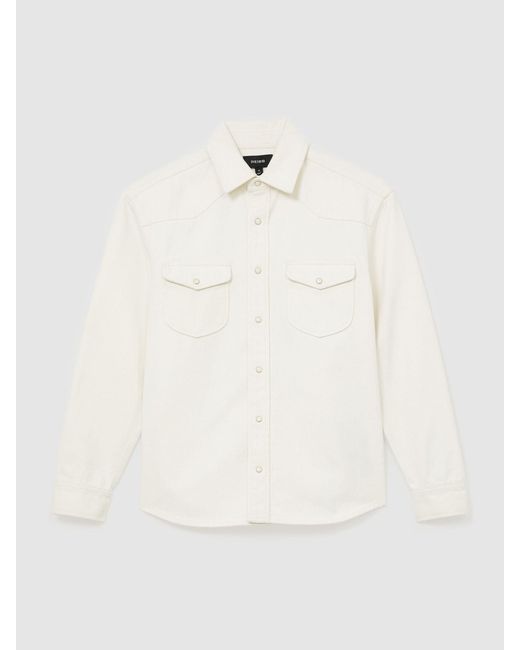 Reiss White Western Press-Stud Denim Overshirt for men