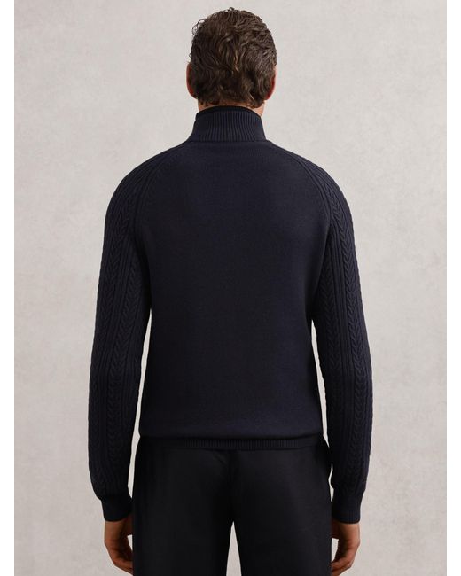 Reiss Blue Cable-Knit Half-Zip Jumper With Wool for men