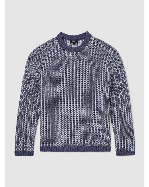 Reiss Blue Cotton-Blend Tape-Yarn Crew-Neck Jumper for men