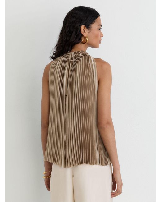 Reiss Natural Satin Pleated High-Neck Sleeveless Top