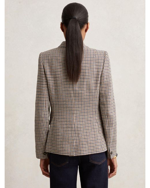 Reiss Natural Cotton-Linen Double-Breasted Houndstooth-Check Blazer