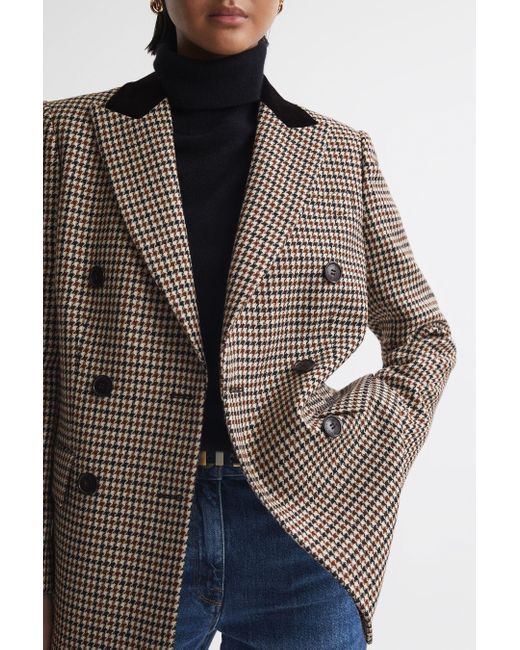 Reiss Black Cici - Multi Cici Wool Dogtooth Double Breasted Blazer, Us 2