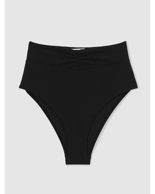 Reiss Maisie - Black High-waisted Ruched Bikini Bottoms, Us 10