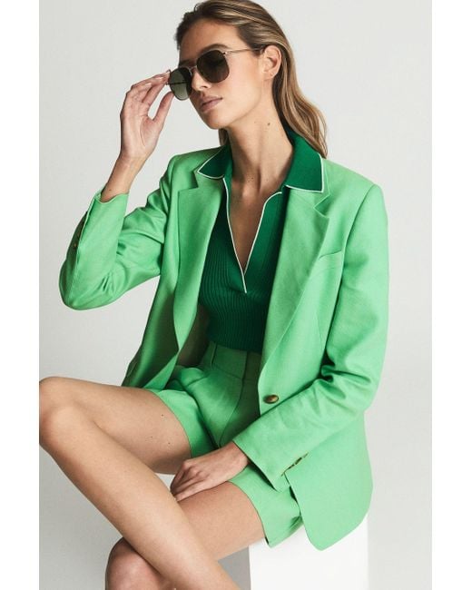 Reiss Linen Gracey Tailored Shorts in Green Lyst
