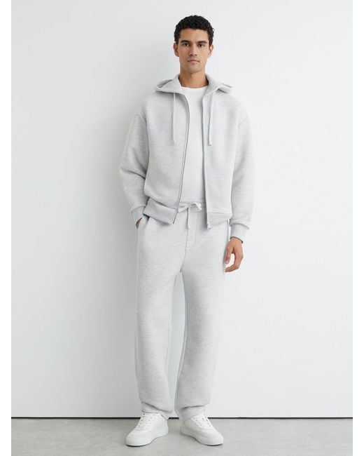 Reiss White Cotton-Blend Heavyweight Zip Hoodie for men