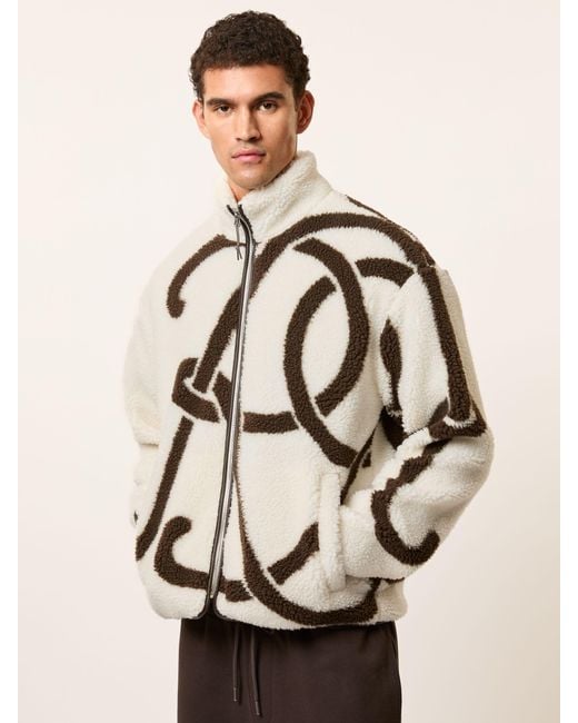 Reiss Natural Monogram Motif Relaxed Fleece Jacket for men