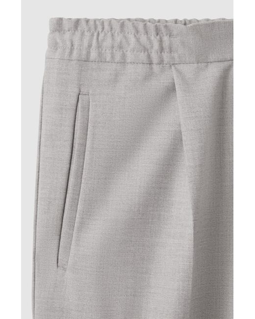 Reiss Gray Brighton - Grey Relaxed Drawstring Trousers With Turn-ups for men