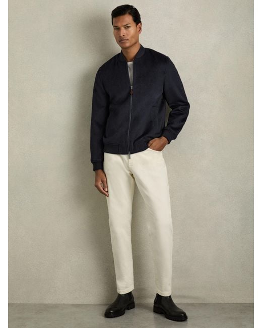 Reiss Blue Brushed Wool-Blend Bomber Jacket for men