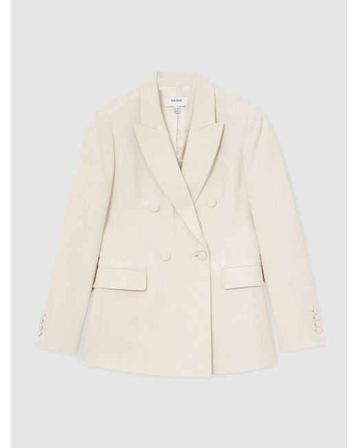 Reiss Natural Jacquard Double-Breasted Suit Blazer