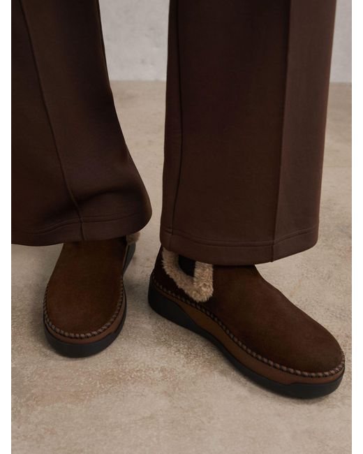 Reiss Brown Suede Faux Fur-Trim Ankle Boots
