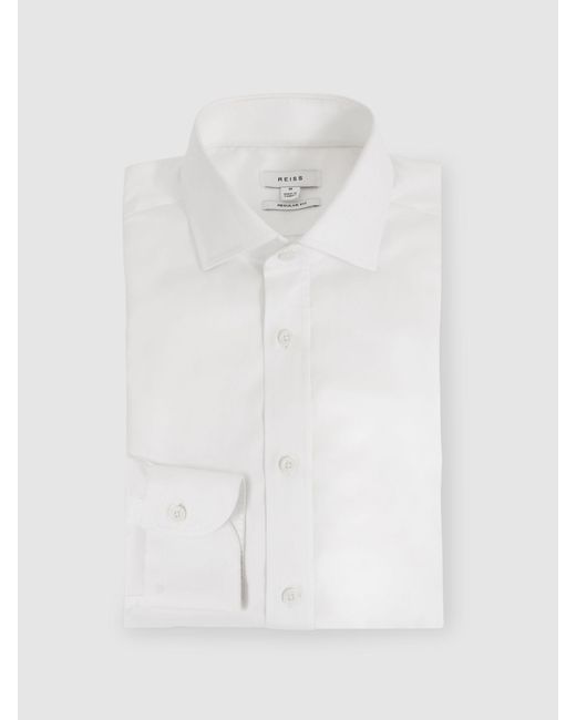 Reiss White Bishopsgate Regular Fit Cotton-Blend Stretch Shirt for men