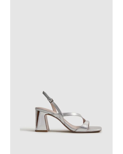 Reiss White Alice - Silver Strappy Leather Heeled Sandals