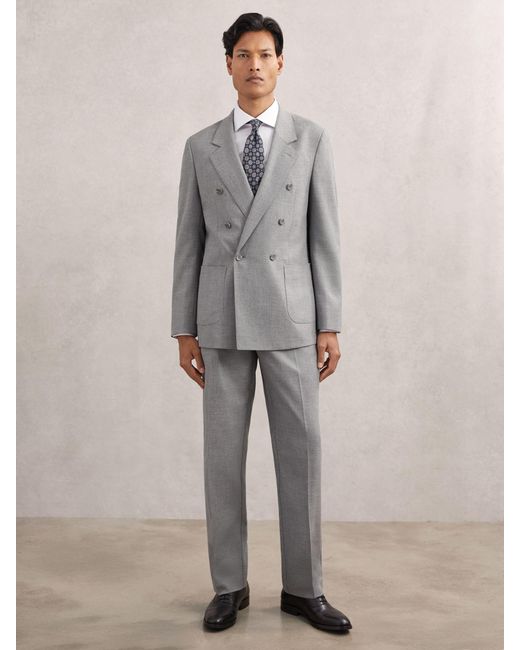 Reiss Gray Tailored-Fit Double-Breasted Blazer for men