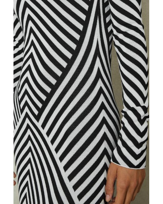 Reiss Multicolor Kali - Black/ivory Knitted Striped Midi Dress, Xl