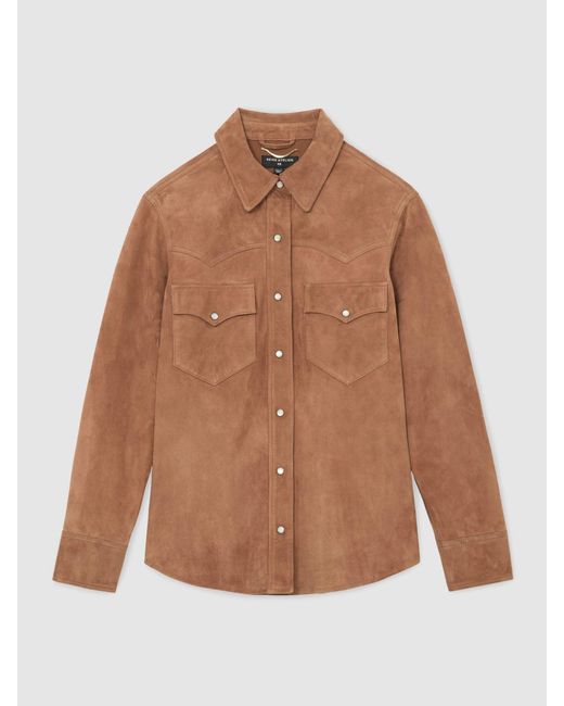 ATELIER Brown Suede Western Press-stud Shirt