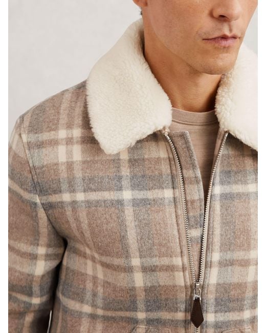 Reiss Natural Wool-Blend Check Fleece-Collar Jacket for men