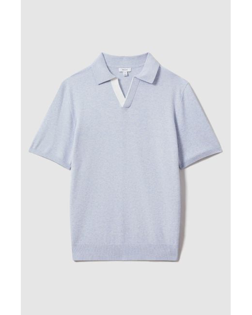 Reiss Boston - Soft Blue Cotton Blend Contrast Open Collar Shirt for men
