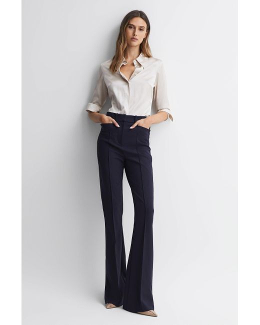 Reiss Navy Flared High Rise Trousers in Blue | Lyst