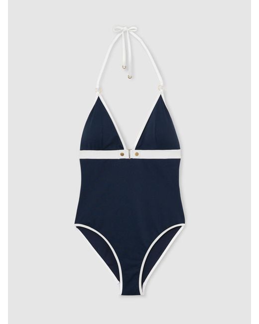 Reiss Blue Colour-Block Textured Swimsuit