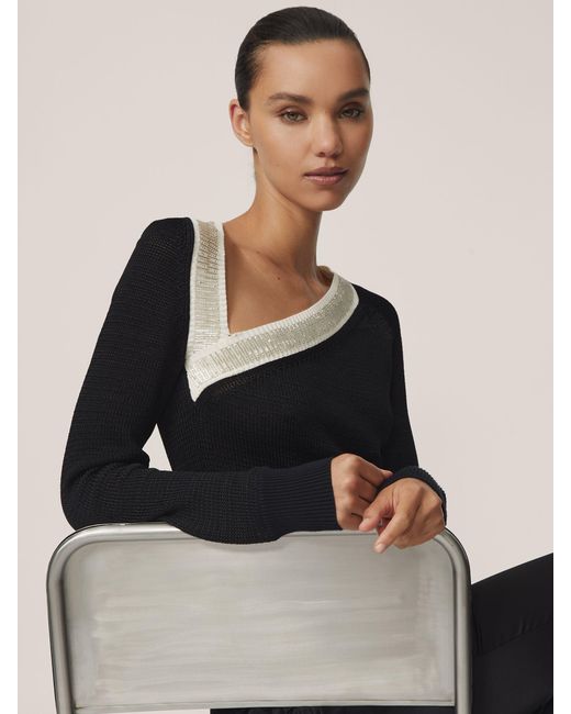 Reiss Black Bead-Detail Asymmetric Knit Jumper