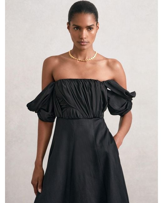 Reiss White Bardot Sculpted Bodice Midi Dress