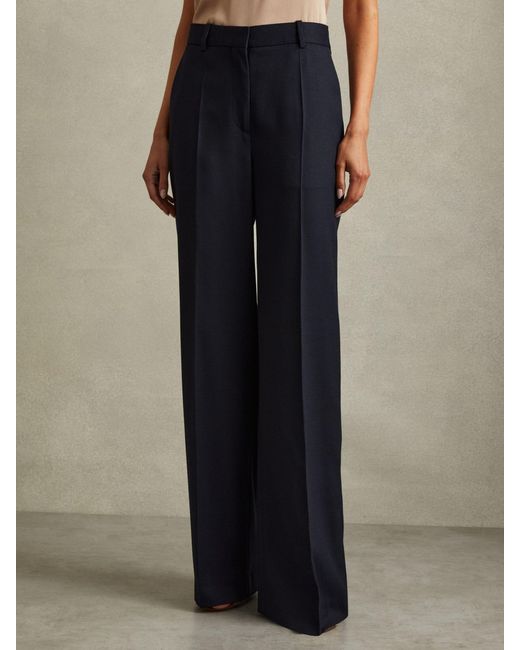Reiss Blue Textured Wide Leg Suit Trousers