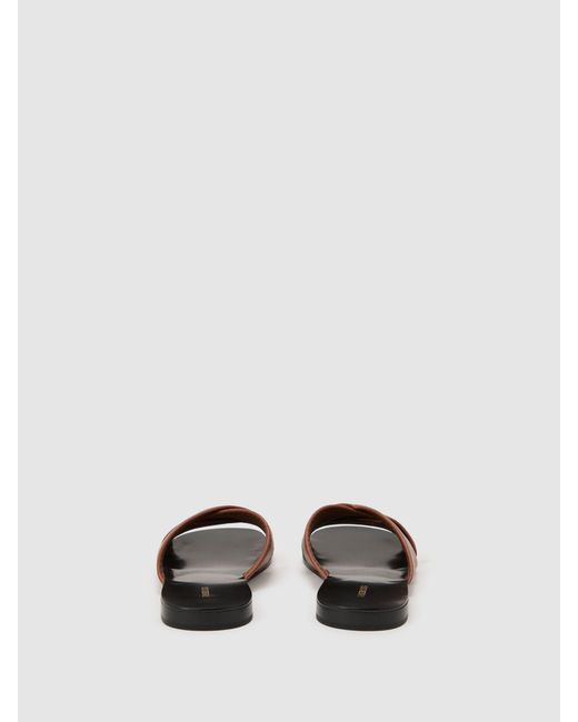 Reiss Natural Leather Cross-Strap Flat Sandals