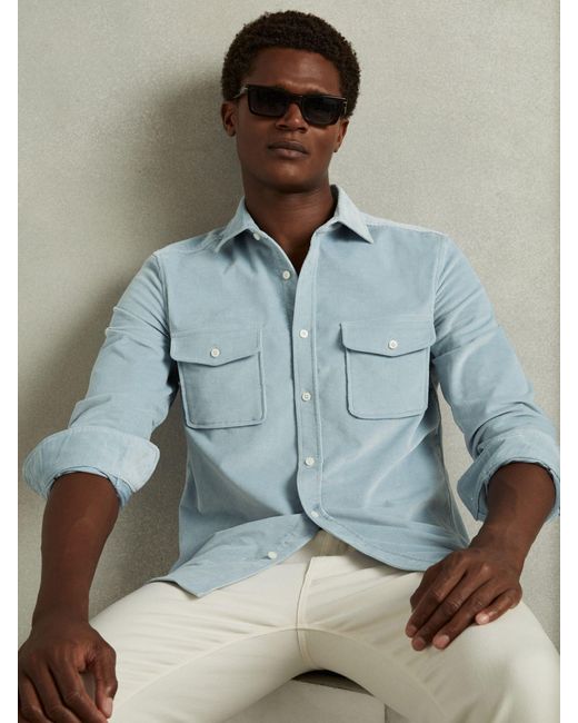 Reiss Blue Cotton-Blend Corduroy Overshirt for men